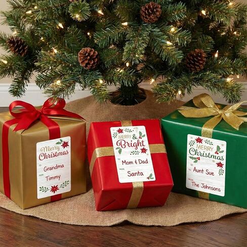 ملصقات بطاقة هدايا عيد الميلاد المجيد من Poinsettia - 75 بطاقة - ملصقات تغليف هدايا هولي جرينري وتوت تُقشر وتُلصق - ملصقات ورقية لاصقة ذاتية اللصق للعطلة حمراء وخضراء in Saudi Arabia
