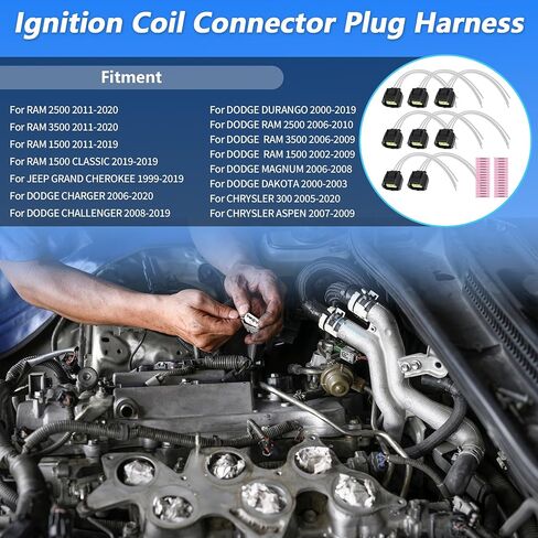 8 Pcs Ignition Coil Connector Plug Harness for RAM for JEEP Ignition Coilpack Female Connector Plug Harness Pigtail W/terminals for DODGE for CHRYSLER No.5019952AA in Saudi Arabia