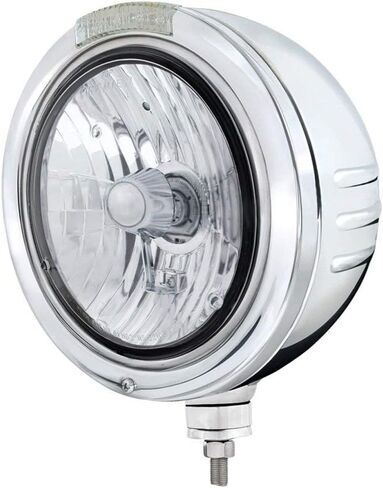 United Pacific 32759 Headlight Embossed Stripe, Rh/Lh, 7", Round, Polished Housing, Crystal H4 Bulb, Bullet Style Bezel, with Amber Led Dual Mode Light (Clear Lens) in Saudi Arabia
