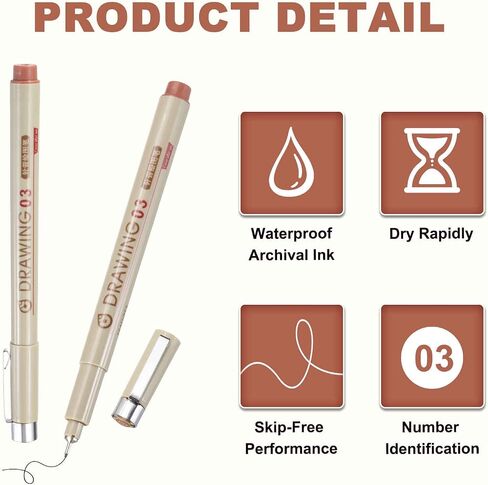 MECCANIXITY 03 Fineliner Ink Pens, 6Pcs 0.35mm Brown Micro Pens with Waterproof Archival Ink for Watercolor Sketching Cartoon Technical Drawing in Saudi Arabia