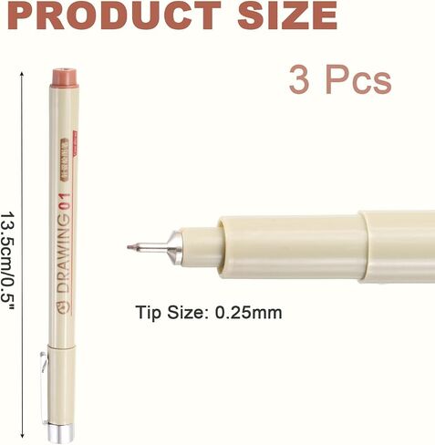 MECCANIXITY 01 Fineliner Ink Pens, 3Pcs 0.25mm Brown Micro Pens with Waterproof Archival Ink for Watercolor Sketching Cartoon Technical Drawing in Kuwait