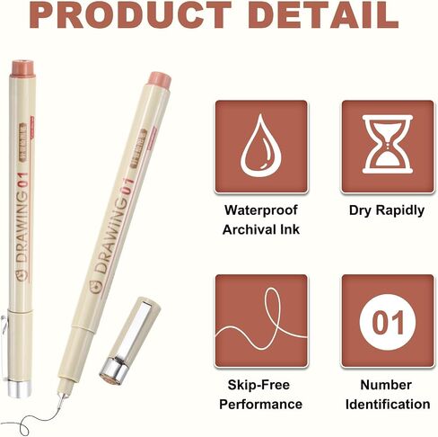 MECCANIXITY 01 Fineliner Ink Pens, 3Pcs 0.25mm Brown Micro Pens with Waterproof Archival Ink for Watercolor Sketching Cartoon Technical Drawing in Kuwait