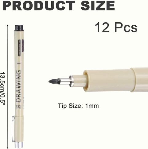 MECCANIXITY 1 أقلام حبر Fineliner، 12 قطعة أقلام سوداء صغيرة مقاس 1.0 مم مع حبر أرشيفي مقاوم للماء لرسم الألوان المائية والرسم الفني للرسوم المتحركة in Kuwait