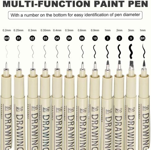 MECCANIXITY 1 أقلام حبر Fineliner، 12 قطعة أقلام سوداء صغيرة مقاس 1.0 مم مع حبر أرشيفي مقاوم للماء لرسم الألوان المائية والرسم الفني للرسوم المتحركة in Kuwait