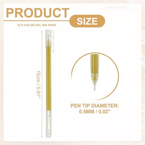 PATIKIL 12 Pcs Colored Gel Pens, 0.5mm Fine Point Pastel Gel Pens High Light Ink for DIY Projects Painting Journaling Notebook Black Paper Drawing, 15cm Length Gold Ink in Saudi Arabia