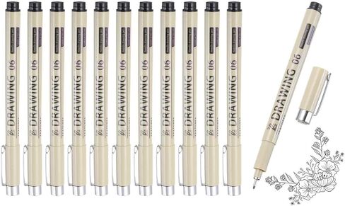 MECCANIXITY 1 أقلام حبر Fineliner، 12 قطعة أقلام سوداء صغيرة مقاس 1.0 مم مع حبر أرشيفي مقاوم للماء لرسم الألوان المائية والرسم الفني للرسوم المتحركة in Kuwait