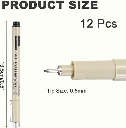 MECCANIXITY 1 أقلام حبر Fineliner، 12 قطعة أقلام سوداء صغيرة مقاس 1.0 مم مع حبر أرشيفي مقاوم للماء لرسم الألوان المائية والرسم الفني للرسوم المتحركة in Kuwait
