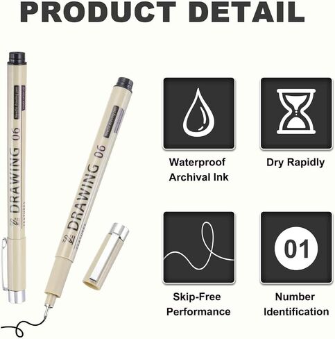 MECCANIXITY 1 أقلام حبر Fineliner، 12 قطعة أقلام سوداء صغيرة مقاس 1.0 مم مع حبر أرشيفي مقاوم للماء لرسم الألوان المائية والرسم الفني للرسوم المتحركة in Kuwait