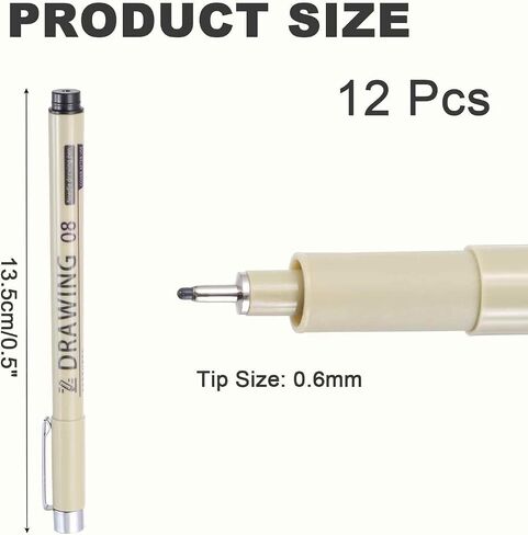MECCANIXITY 1 أقلام حبر Fineliner، 12 قطعة أقلام سوداء صغيرة مقاس 1.0 مم مع حبر أرشيفي مقاوم للماء لرسم الألوان المائية والرسم الفني للرسوم المتحركة in Kuwait