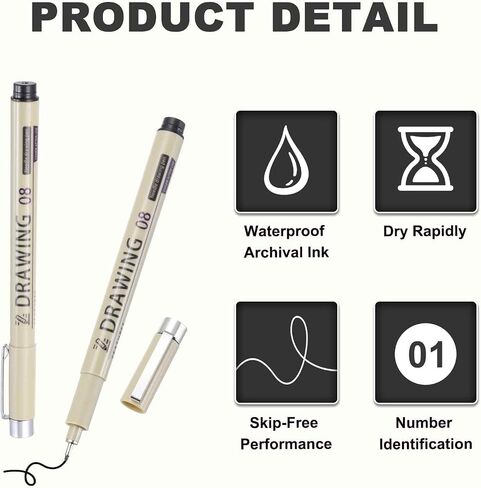 MECCANIXITY 1 أقلام حبر Fineliner، 12 قطعة أقلام سوداء صغيرة مقاس 1.0 مم مع حبر أرشيفي مقاوم للماء لرسم الألوان المائية والرسم الفني للرسوم المتحركة in Kuwait
