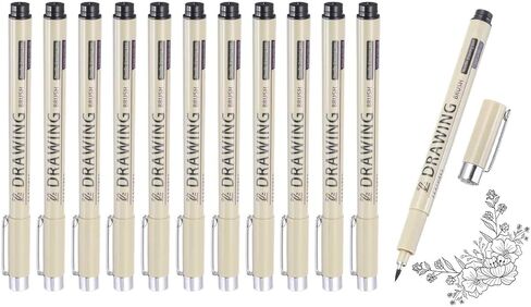 MECCANIXITY 1 أقلام حبر Fineliner، 12 قطعة أقلام سوداء صغيرة مقاس 1.0 مم مع حبر أرشيفي مقاوم للماء لرسم الألوان المائية والرسم الفني للرسوم المتحركة in Kuwait