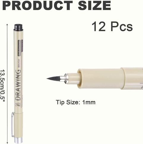 MECCANIXITY 1 أقلام حبر Fineliner، 12 قطعة أقلام سوداء صغيرة مقاس 1.0 مم مع حبر أرشيفي مقاوم للماء لرسم الألوان المائية والرسم الفني للرسوم المتحركة in Kuwait