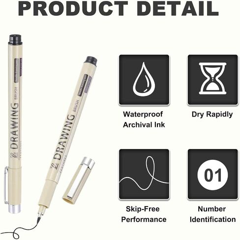 MECCANIXITY 1 أقلام حبر Fineliner، 12 قطعة أقلام سوداء صغيرة مقاس 1.0 مم مع حبر أرشيفي مقاوم للماء لرسم الألوان المائية والرسم الفني للرسوم المتحركة in Kuwait