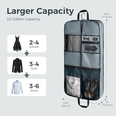 pack all 40" Gusseted Travel Garment Bag, Heavy Duty Hanging Suit Bag, Dress Bag for Closet Storage, Foldable Suit Cover Protector for Clothes Shirts Dresses Coats(Grey) in Kuwait