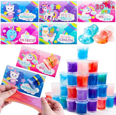 JOYIN 30 حزمة من بطاقات هدايا عيد الحب مع لعبة تململ لتخفيف التوتر من Galaxy Slime لصالح حفلات الأطفال، وجوائز تبادل الفصول الدراسية، وهدايا حفلات عيد الحب، وبطاقات تهنئة عيد الحب in Kuwait