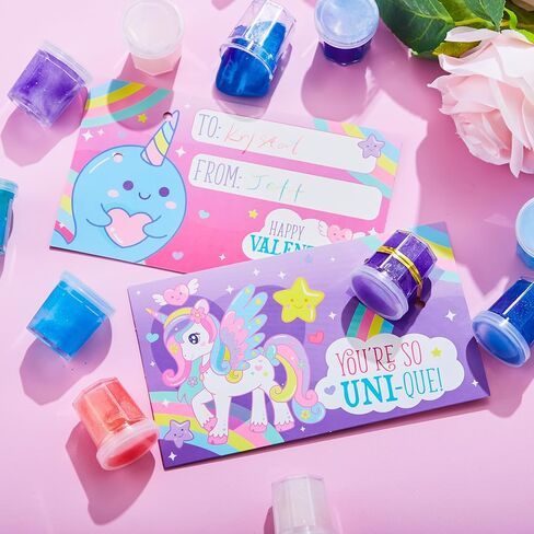 JOYIN 30 حزمة من بطاقات هدايا عيد الحب مع لعبة تململ لتخفيف التوتر من Galaxy Slime لصالح حفلات الأطفال، وجوائز تبادل الفصول الدراسية، وهدايا حفلات عيد الحب، وبطاقات تهنئة عيد الحب in Kuwait