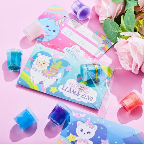 JOYIN 30 حزمة من بطاقات هدايا عيد الحب مع لعبة تململ لتخفيف التوتر من Galaxy Slime لصالح حفلات الأطفال، وجوائز تبادل الفصول الدراسية، وهدايا حفلات عيد الحب، وبطاقات تهنئة عيد الحب in Kuwait