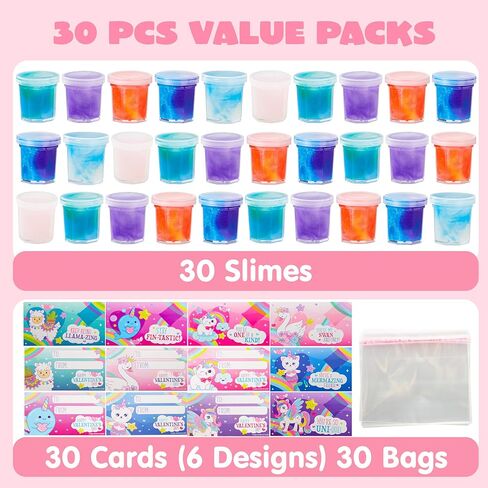 JOYIN 30 حزمة من بطاقات هدايا عيد الحب مع لعبة تململ لتخفيف التوتر من Galaxy Slime لصالح حفلات الأطفال، وجوائز تبادل الفصول الدراسية، وهدايا حفلات عيد الحب، وبطاقات تهنئة عيد الحب in Kuwait