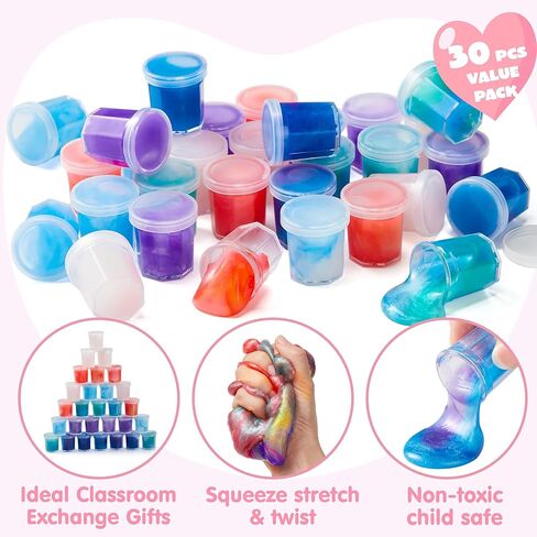 JOYIN 30 حزمة من بطاقات هدايا عيد الحب مع لعبة تململ لتخفيف التوتر من Galaxy Slime لصالح حفلات الأطفال، وجوائز تبادل الفصول الدراسية، وهدايا حفلات عيد الحب، وبطاقات تهنئة عيد الحب in Kuwait