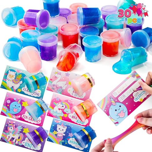JOYIN 30 حزمة من بطاقات هدايا عيد الحب مع لعبة تململ لتخفيف التوتر من Galaxy Slime لصالح حفلات الأطفال، وجوائز تبادل الفصول الدراسية، وهدايا حفلات عيد الحب، وبطاقات تهنئة عيد الحب in Kuwait