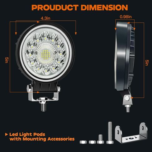 أضواء عمل جرار LED، 4 بوصة 99 وات أضواء الطرق الوعرة بقعة شعاع الفيضانات بقيادة القرون الخفيفة، 12 فولت 24 فولت ضوء الضباب للقيادة لشاحنة مركبة جولف سيارة RV قارب ATV UTV SUV دراجة نارية Snowplow، 2PCS in Kuwait