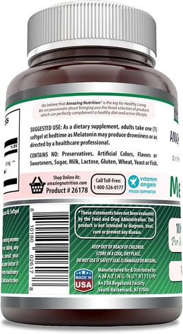Amazing Nutrition Melatonin Supplement | 10 Mg Per Serving | 120 Softgels | Non-GMO | Gluten Free | Made in USA in Saudi Arabia