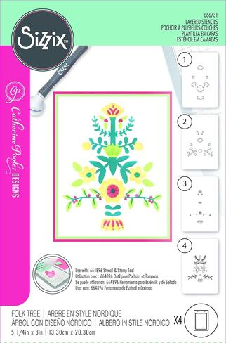 Sizzix A6 Layered Stencils Folk Tree by Catherine Pooler in Saudi Arabia