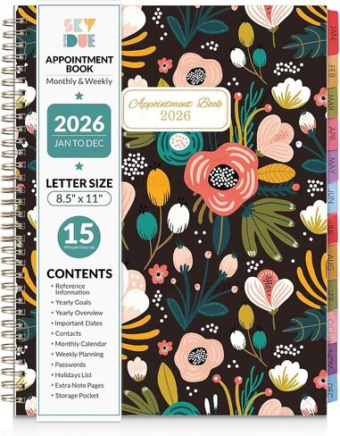 SKYDUE 2026 Appointment Book, 8.5" x 11", Hourly Planner with 15 & 30-Minute Increments, Weekly & Monthly Planner for January - December 2026, Perfect for Daily Planning, Flower in Saudi Arabia