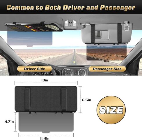 Polarized Car Sun Visor with Organizer, Upgraded Adjustable Visor Extension, PU Leather Universal Sun Glare Protector Against UV Rays & Snow Blindness in Saudi Arabia