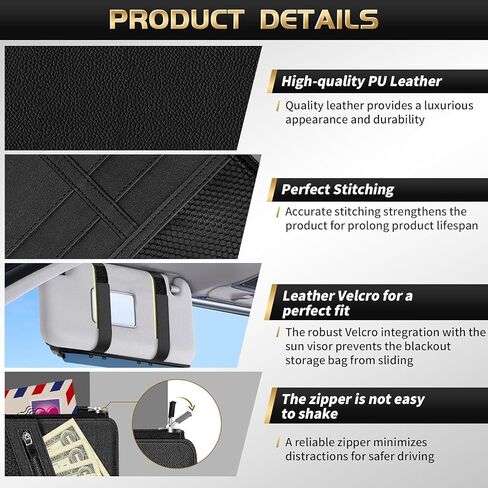 Polarized Car Sun Visor with Organizer, Upgraded Adjustable Visor Extension, PU Leather Universal Sun Glare Protector Against UV Rays & Snow Blindness in Saudi Arabia
