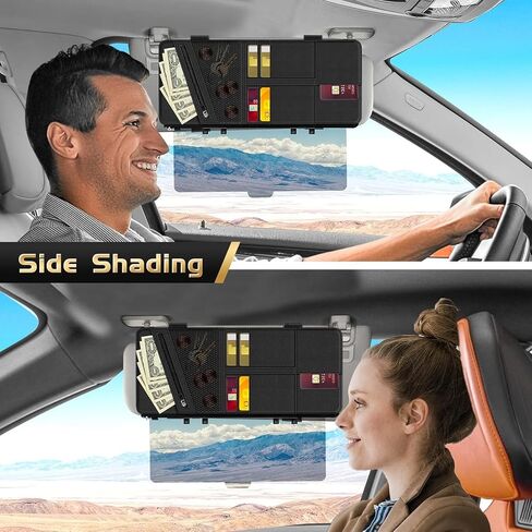 Polarized Car Sun Visor with Organizer, Upgraded Adjustable Visor Extension, PU Leather Universal Sun Glare Protector Against UV Rays & Snow Blindness in Saudi Arabia