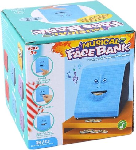 WeFoonLo Novelty Coin Money Eating Musical Face Bank Automatic Money Saving Collection Piggy Bank for Kids Children (Blue Flat) in Kuwait