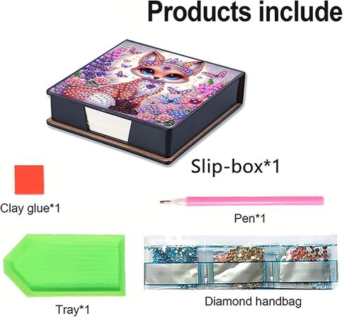 مجموعة أدوات طلاء Elf Diamonds، صندوق ملاحظات، صندوق تخزين ورق مذكرة للفتيات، فن ماسي، حامل ملاحظات لاصق، لوحة مذكرة ماسية لمكتب المكتب. (قزم) in Kuwait