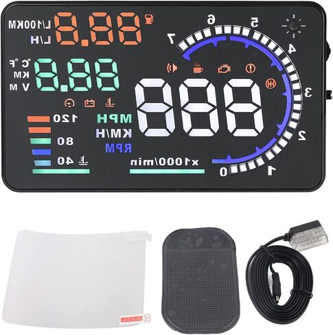 شاشة عرض Plplaaoo 5.5 بوصة Obd II HUD، شاشة A8 للرأس، عداد السرعة الرقمي للسيارات مع تحذير السرعة الزائدة، جهاز عرض شاشة الزجاج الأمامي متعدد الألوان، شاشة عرض سرعة الشاشة العاكسة للزجاج الأمامي التلقائي in Saudi Arabia