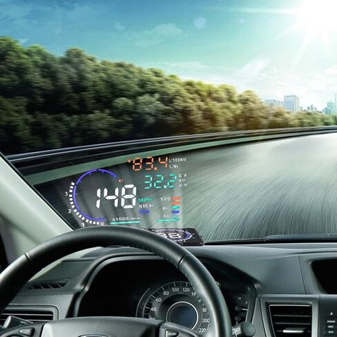 شاشة عرض Plplaaoo 5.5 بوصة Obd II HUD، شاشة A8 للرأس، عداد السرعة الرقمي للسيارات مع تحذير السرعة الزائدة، جهاز عرض شاشة الزجاج الأمامي متعدد الألوان، شاشة عرض سرعة الشاشة العاكسة للزجاج الأمامي التلقائي in Saudi Arabia