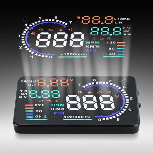 شاشة عرض Plplaaoo 5.5 بوصة Obd II HUD، شاشة A8 للرأس، عداد السرعة الرقمي للسيارات مع تحذير السرعة الزائدة، جهاز عرض شاشة الزجاج الأمامي متعدد الألوان، شاشة عرض سرعة الشاشة العاكسة للزجاج الأمامي التلقائي in Saudi Arabia