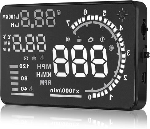 شاشة عرض Plplaaoo 5.5 بوصة Obd II HUD، شاشة A8 للرأس، عداد السرعة الرقمي للسيارات مع تحذير السرعة الزائدة، جهاز عرض شاشة الزجاج الأمامي متعدد الألوان، شاشة عرض سرعة الشاشة العاكسة للزجاج الأمامي التلقائي in Saudi Arabia