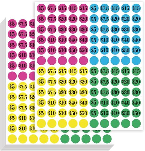 1200 Pcs Garage Sale Stickers,3/4" Yard Sale Price Sticker Rectangle Preprinted Price Labels for Fle Market Sale（Transparent Round-Large Price） in Kuwait