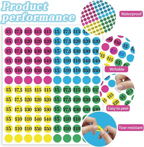 1200 Pcs Garage Sale Stickers,3/4" Yard Sale Price Sticker Rectangle Preprinted Price Labels for Fle Market Sale（Transparent Round-Large Price） in Kuwait