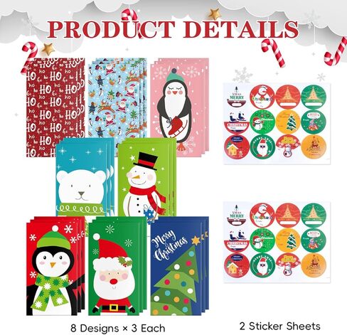 24 قطعة من حقائب هدايا عيد الميلاد من جايوايانج، حقائب هدايا صغيرة لعيد الميلاد مع ملصقات، جودي ميني لتغليف هدايا العطلات لصالح الحفلات. in Kuwait