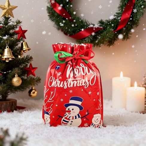 habgp 30 PCS Christmas Gift Bags, Xmas Drawstring Gift Bags Assorted Sizes for Christmas Holiday Present Wrapping & Festival Party Supplies, Large Medium Small in Saudi Arabia