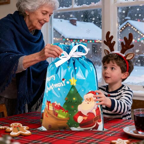 habgp 30 PCS Christmas Gift Bags, Xmas Drawstring Gift Bags Assorted Sizes for Christmas Holiday Present Wrapping & Festival Party Supplies, Large Medium Small in Saudi Arabia