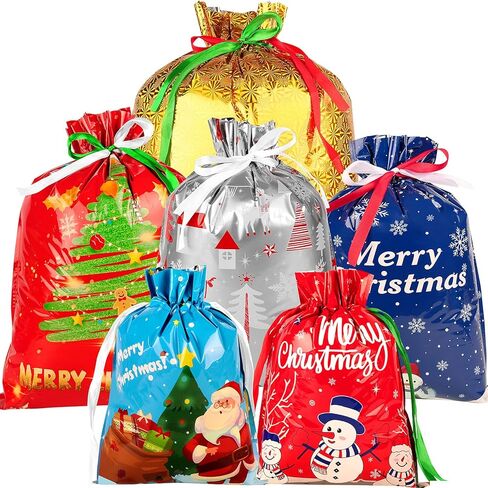 habgp 30 PCS Christmas Gift Bags, Xmas Drawstring Gift Bags Assorted Sizes for Christmas Holiday Present Wrapping & Festival Party Supplies, Large Medium Small in Saudi Arabia
