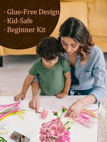 LENYNAL 500 Pcs Pipe Cleaners Craft Bulk, Pink Pipe Cleaner Flower Kit, Glue-Free & Safe for Kids, Step-by-Step Tutorial, 6 Colors Chenille Stems for Flower Making in Kuwait