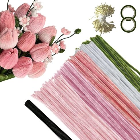 922 Pcs Pipe Cleaners Craft for Flowers, 5 Assorted Colors Pipe Cleaners Bulk for Arts and Crafts Supplies, Pastel Chenille Stems for DIY Art Making Kits, Bulk Fuzzy Gardening Tape Ribbon in Saudi Arabia