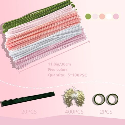 922 Pcs Pipe Cleaners Craft for Flowers, 5 Assorted Colors Pipe Cleaners Bulk for Arts and Crafts Supplies, Pastel Chenille Stems for DIY Art Making Kits, Bulk Fuzzy Gardening Tape Ribbon in Saudi Arabia
