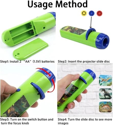 Dinosaur Projector Flashlight, 2026 New Portable Dinosaur Projector Flashlight for Kids, Night Light Technology Toy, 24 Dinosaurs, Projectable onto Walls, Ceilings, Tents (Dinosaurs) in Saudi Arabia
