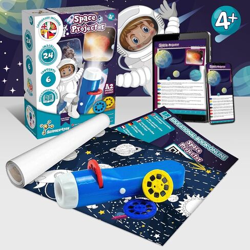 شعلة الفضاء وجهاز العرض من Science4you - شعلة جهاز عرض النظام الشمسي، استكشف الكون، ضوء جهاز عرض المجرة مع الكواكب للأطفال، ألعاب الفضاء، الألعاب والهدايا للأولاد والبنات من سن 4 سنوات in Kuwait