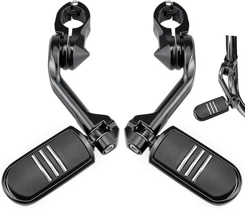 مساند قدم للطرق السريعة قابلة للتعديل مقاس 1.25 بوصة لدراجات Harley Touring/Softail/Sportster (Street Glide/Road King) CVO Dyna Trike VRSC - أوتاد تصادم طويلة الزاوية مع حوامل وتوافق مع حماية المحرك 1-1/4 (كروم) in Saudi Arabia