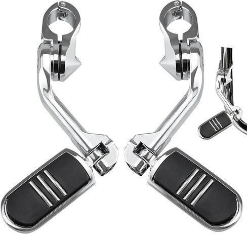 مساند قدم للطرق السريعة قابلة للتعديل مقاس 1.25 بوصة لدراجات Harley Touring/Softail/Sportster (Street Glide/Road King) CVO Dyna Trike VRSC - أوتاد تصادم طويلة الزاوية مع حوامل وتوافق مع حماية المحرك 1-1/4 (كروم) in Kuwait